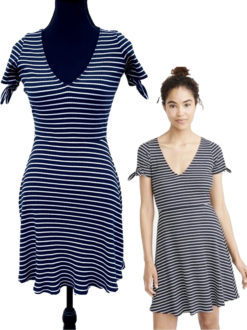 Abercrombie Blue White Stripe Nautical Soft Sailor Flare Skater Dress Small GUC